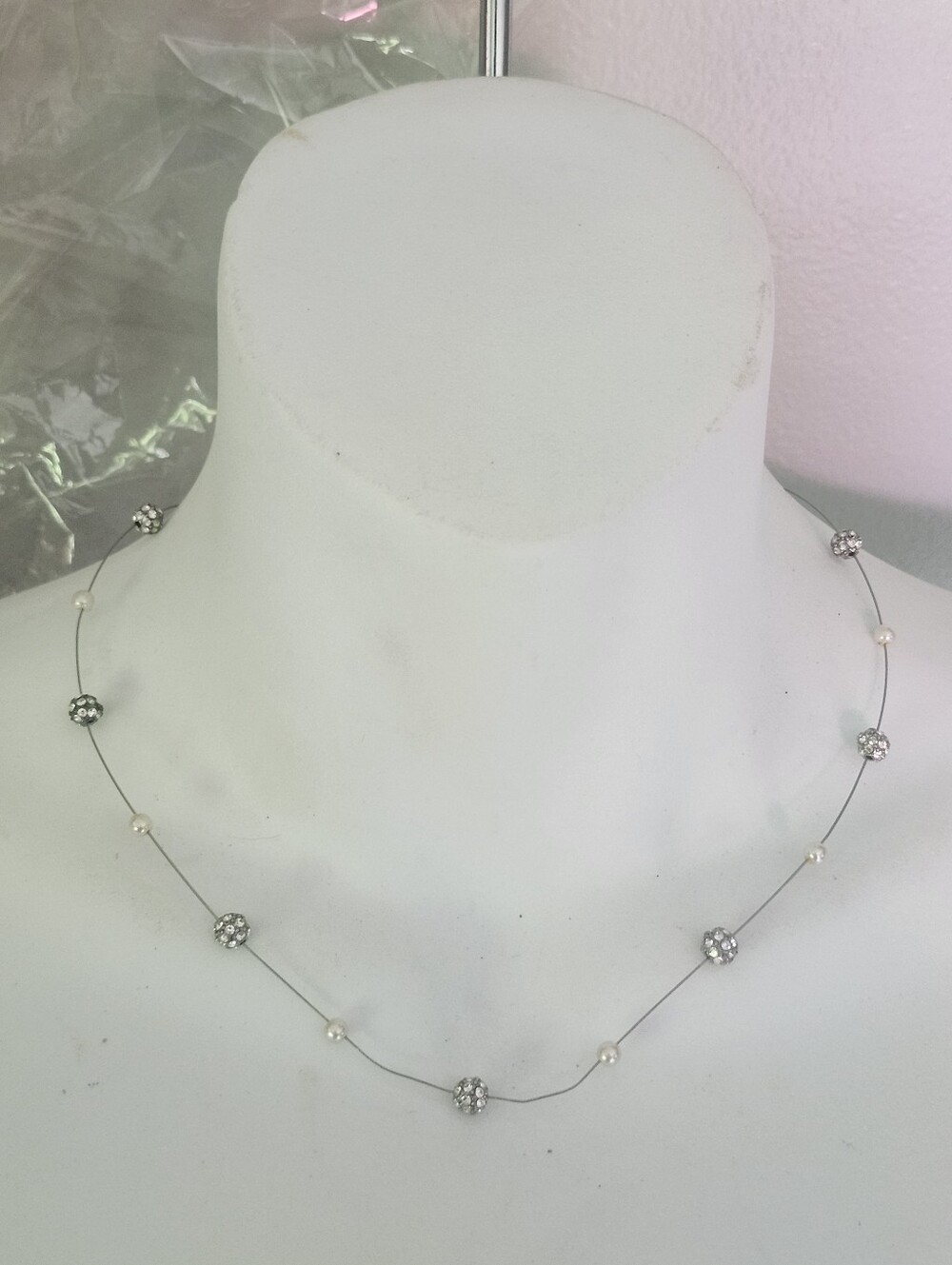 Monet Delicate Pearl and Crystal Silver-Tone Necklace - 15 - 17 Inches